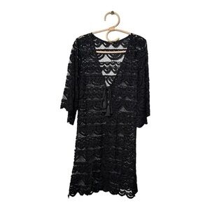 Spiaggia Dolce Black Sweet Beach Tassel Tie Cover Up Size Large 5721-009 NWOT